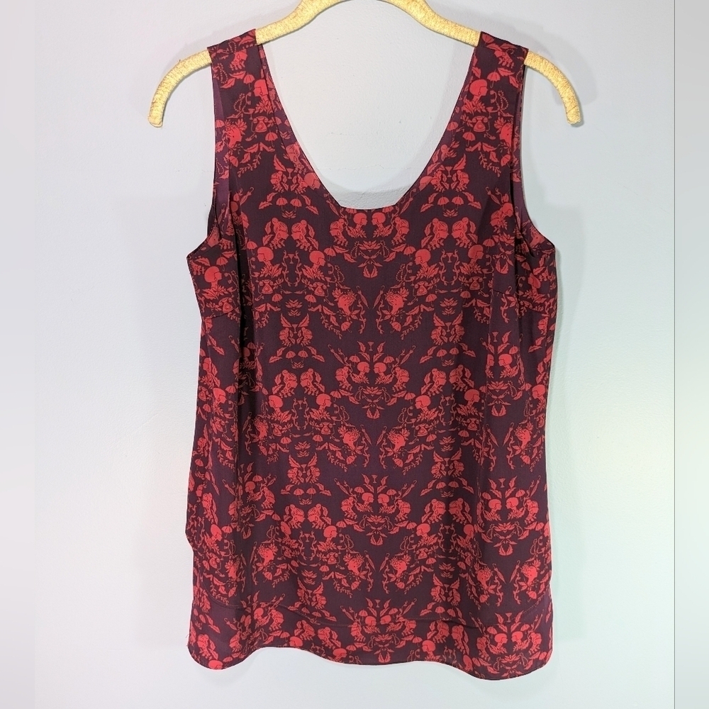 Cabi Eggplant/Red Woven Top Draped Front